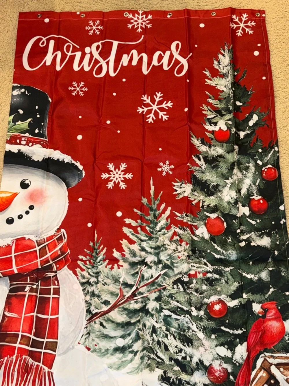 Festive Christmas Shower Curtain and Hooks